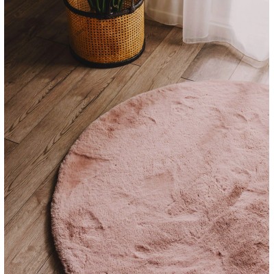 Kръгъл килим изкуствен заек , розов