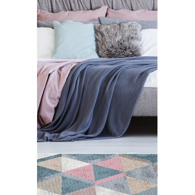 Тъкан двулицев килим, розово и синьо, рециклиран памук