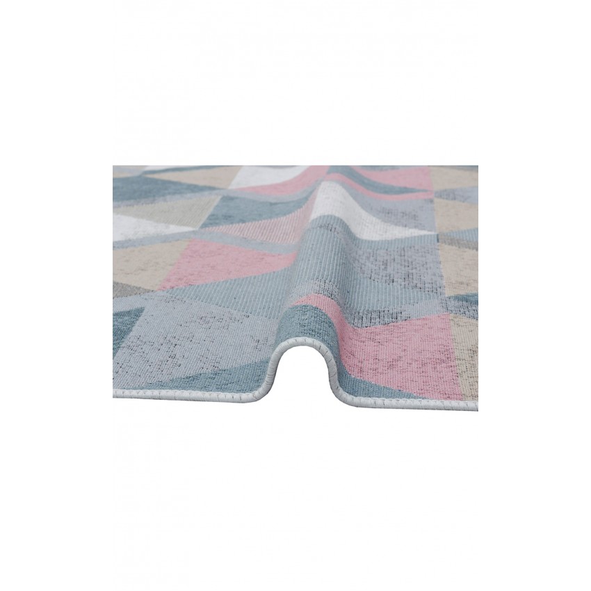 Тъкан двулицев килим, розово и синьо, рециклиран памук