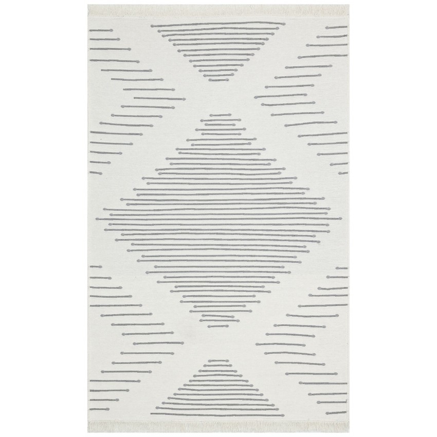 Тъкан килим, с две лица, сиво и бяло, рециклиран памук