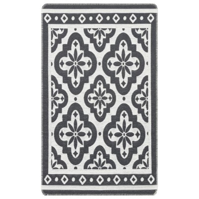 Класически килим с противоплъзгащ гръб, черно и бяло