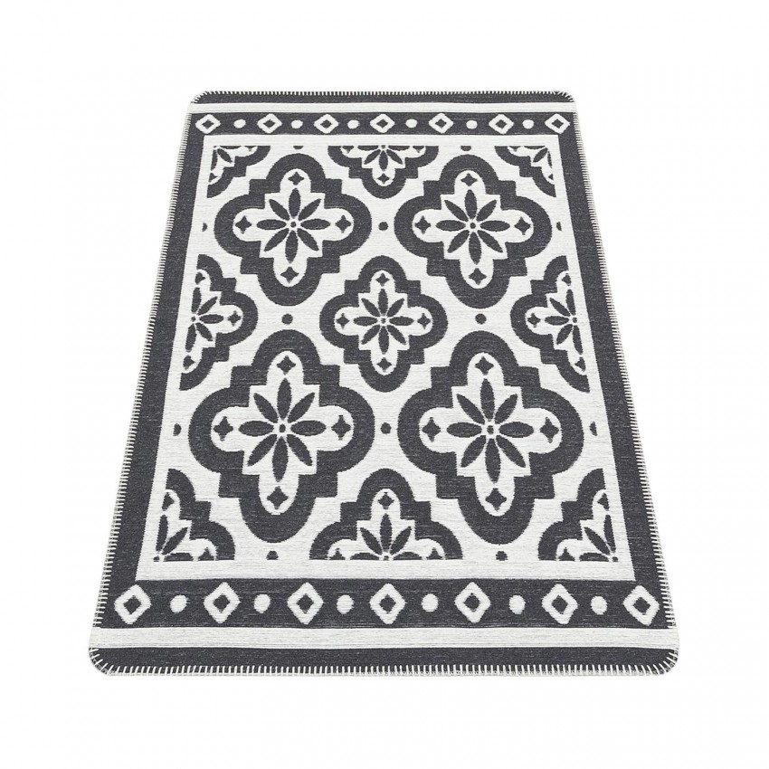 Класически килим с противоплъзгащ гръб, черно и бяло